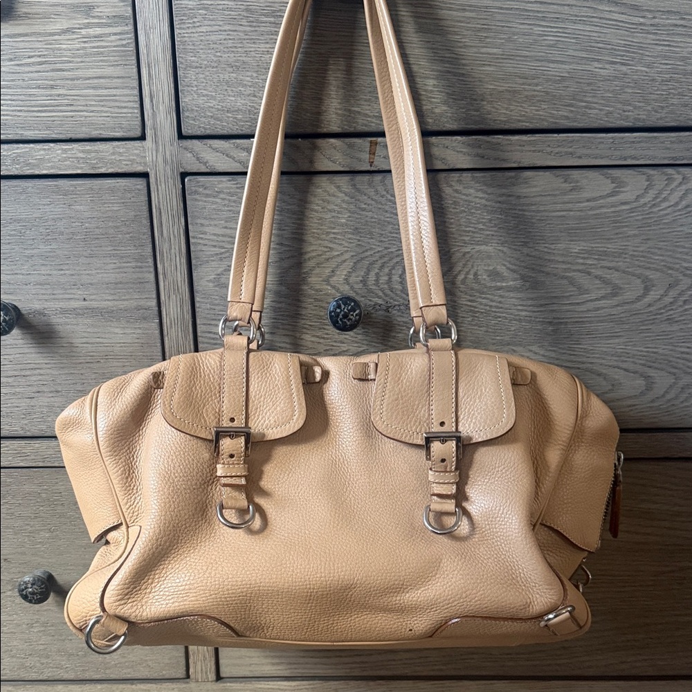 Prada Authentic Tan Leather Shoulder Bag